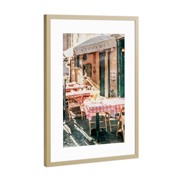 Poster mit Rahmen Gold "Italienisches Bistro" artboxONE - Städte,Reise,Essen & Trinken - Essen,Trinken,Bistro,Café,Essen,Reisen,Italien