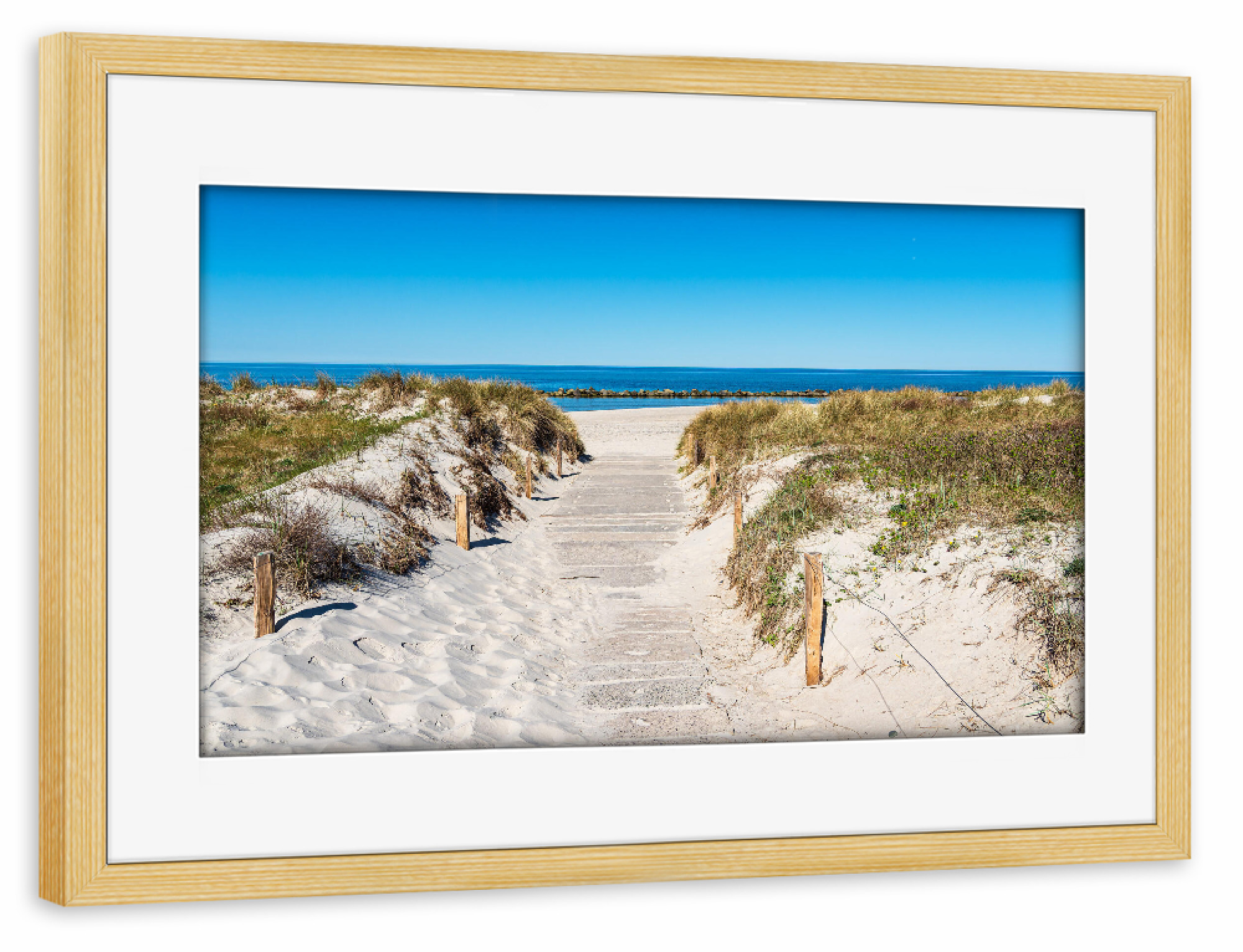 Poster mit Rahmen kiefer "Strandzugang, Düne, Meer" artboxONE - Natur,Reise,Reise / Strand und Meer