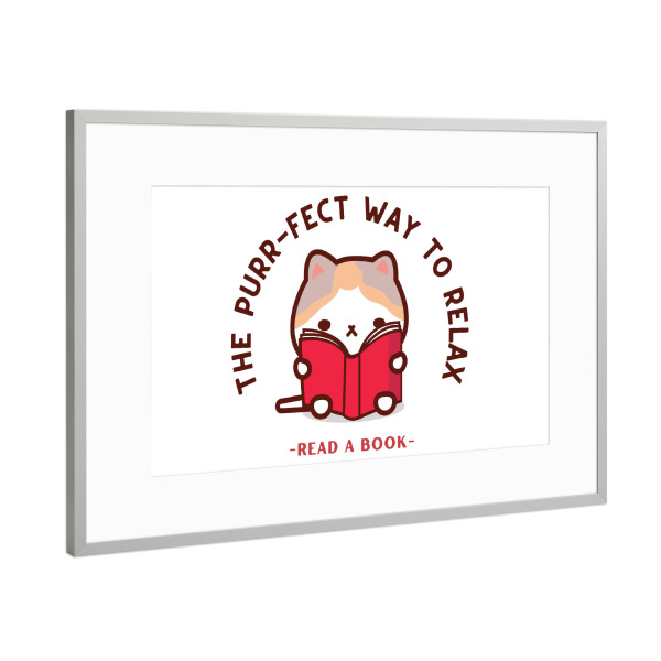 Poster mit Rahmen Silber "Kawaii-Katzen-Lesebuch" artboxONE - Tiere,Lustig