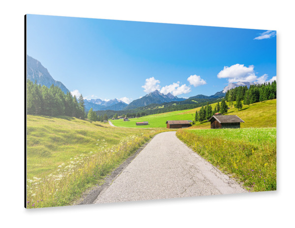 Alu-Dibond "Straße, Wiese, Bäume, Berge" 30x20 cm artboxONE