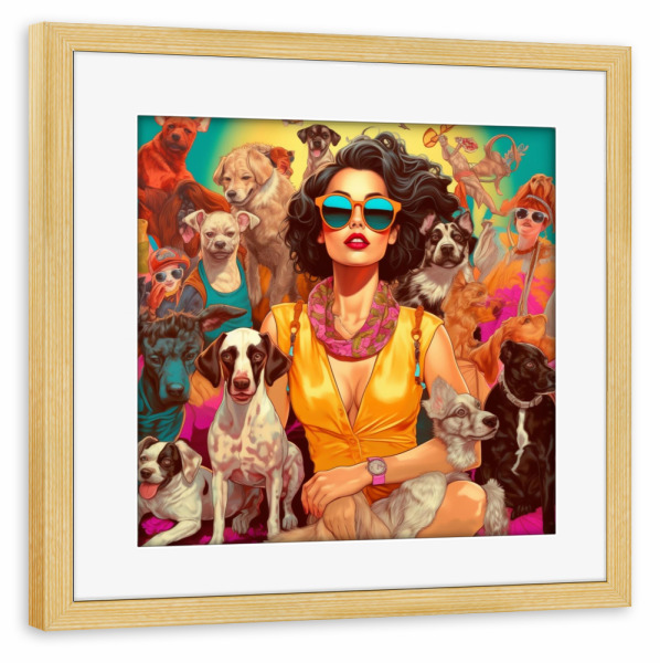 Poster mit Rahmen kiefer "MEINE HAUSTIERE UND ICH" artboxONE - Natur,Menschen,Fashion,Für Mama - Haustiere,Frau,Katze,Hund