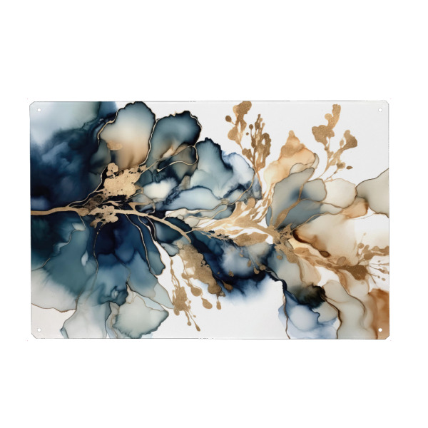 Holzbild "Navy und Gold Botanicals H" artboxONE - Floral,Abstrakt - Blumen,Blume,Botanisch,Marine,Gold