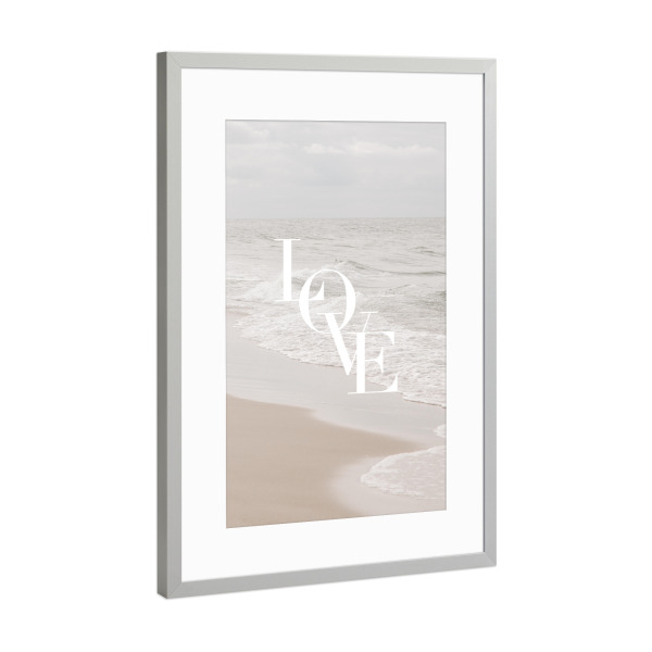 Poster mit Rahmen Silber "Beach love" artboxONE - Typografie,Natur,Liebe