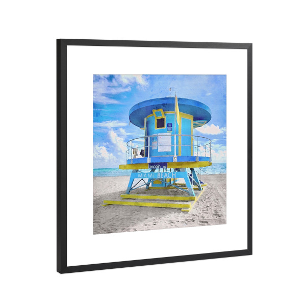 Poster mit Rahmen Schwarz (Metallic) "Rettungsschwimmerstand J" artboxONE - Architektur,Reise / Strand und Meer