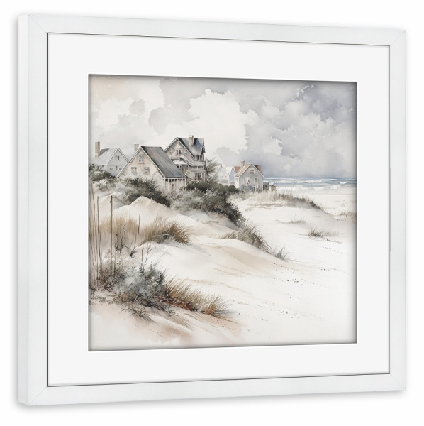 Poster mit Rahmen weiß "Strandhaus B" artboxONE - Architektur,Reise / Strand und Meer
