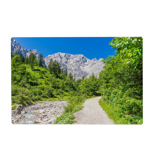 Holzbild "Gebirge, Bäume, Weg, Bach" artboxONE - Natur,Reise,Reise / Länder