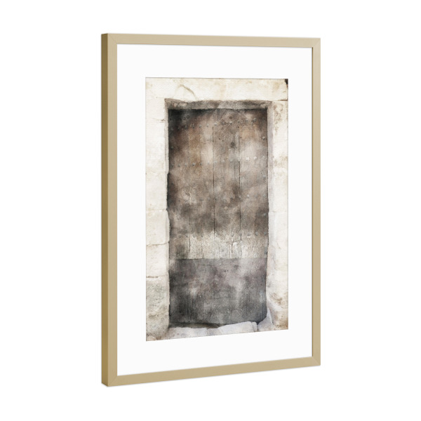 Poster mit Rahmen Gold "Aquarell Tür G" artboxONE - Architektur - Tür,Eingang,Haus,Zuhause,Aquarell,Architektur