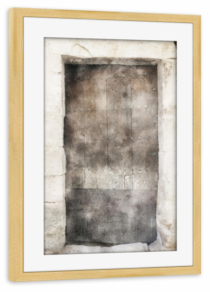 Poster mit Rahmen kiefer "Aquarell Tür G" artboxONE - Architektur - Tür,Eingang,Haus,Zuhause,Aquarell,Architektur