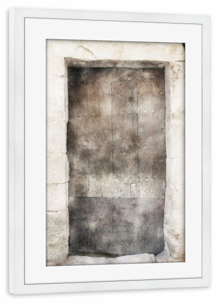 Poster mit Rahmen weiß "Aquarell Tür G" artboxONE - Architektur - Tür,Eingang,Haus,Zuhause,Aquarell,Architektur