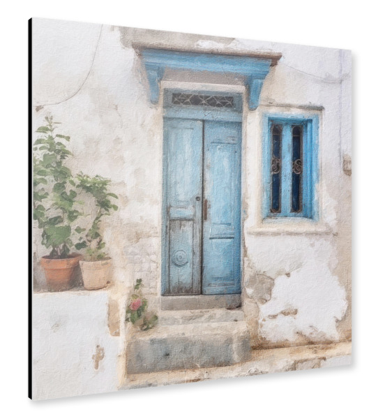Alu-Dibond "Blaue griechische Tür K" 30x30 cm artboxONE