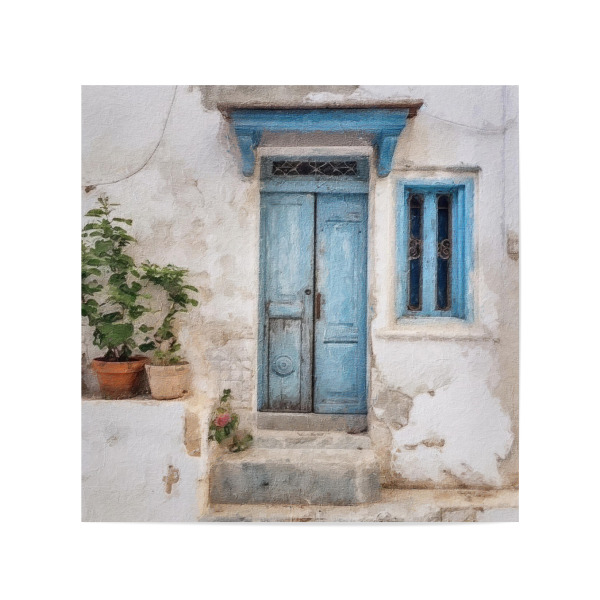 Poster 20x20 cm "Blaue griechische Tür K" artboxONE - Natur,Architektur,Städte / Weitere - Blau,Tür,Tür,Griechenland,Architektur,Pflanzen