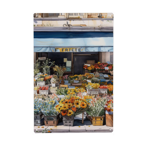 Metall Poster "Dorfblumenladen B" artboxONE - Floral,Architektur - Blumen,Blumen,Geschäfte,Ladenfront,Blumenladen,Architektur - Blechschild