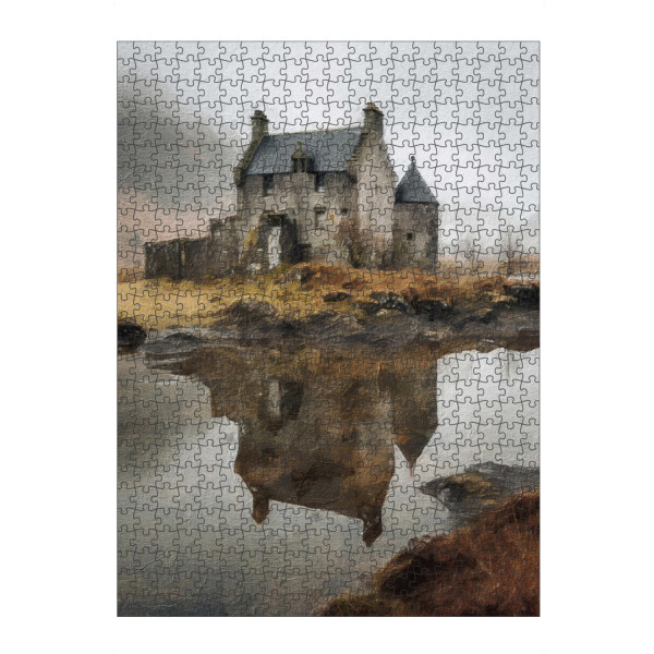 Puzzle Ravensburger "Schottisches Schloss" artboxONE - Natur,Architektur - Burg,Schottisches hochland,Wasser,Reflektierend,Nebel,Natur,Landschaft