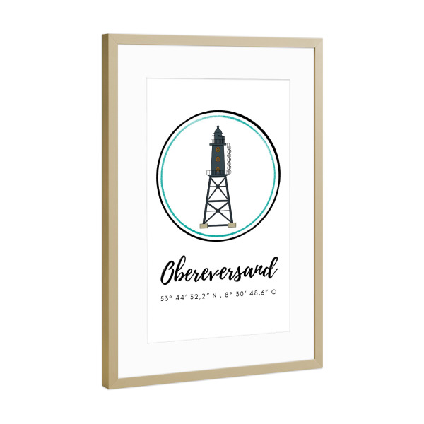 Poster mit Rahmen Gold "Leuchtturm Obereversand" artboxONE - Städte,Reise,Architektur,Reise / Strand und Meer