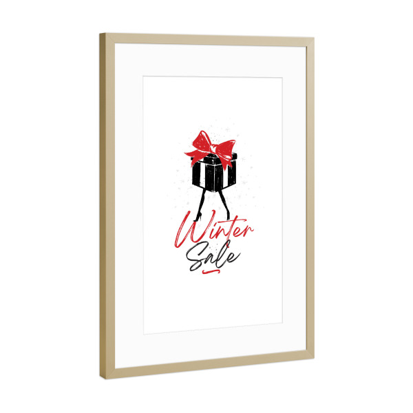 Poster mit Rahmen Gold "Weihnachtsgeschenkbox weiß" artboxONE - Typografie,Weihnachten,Lustig