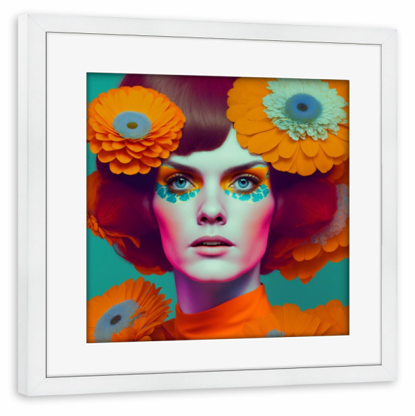 Poster mit Rahmen weiß "SPRING FACE" artboxONE - Floral - Orange,Blumen,Portrait,Gesicht,Frau