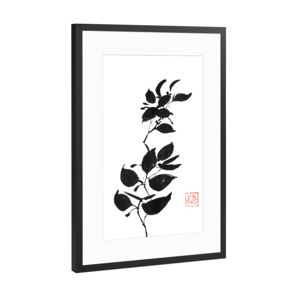 Poster mit Rahmen Schwarz (Metallic) "Zweig" artboxONE - Natur,Floral,Abstrakt,Reise / Asien - Sumie,Japan,Zweig,Baum,Floral,Natur,Pflanze,Abstrakt