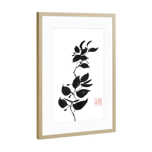 Poster mit Rahmen Gold "Zweig" artboxONE - Natur,Floral,Abstrakt,Reise / Asien - Sumie,Japan,Zweig,Baum,Floral,Natur,Pflanze,Abstrakt