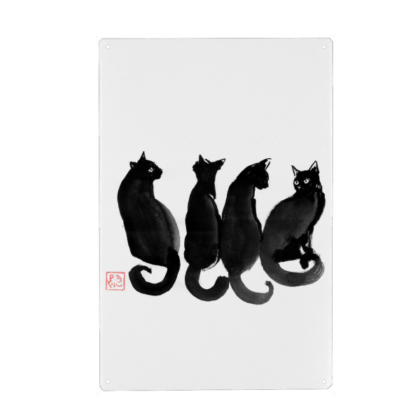 Holzbild "4 schwarze Katzen" artboxONE - Tiere - Katzen,Sumie,Japan