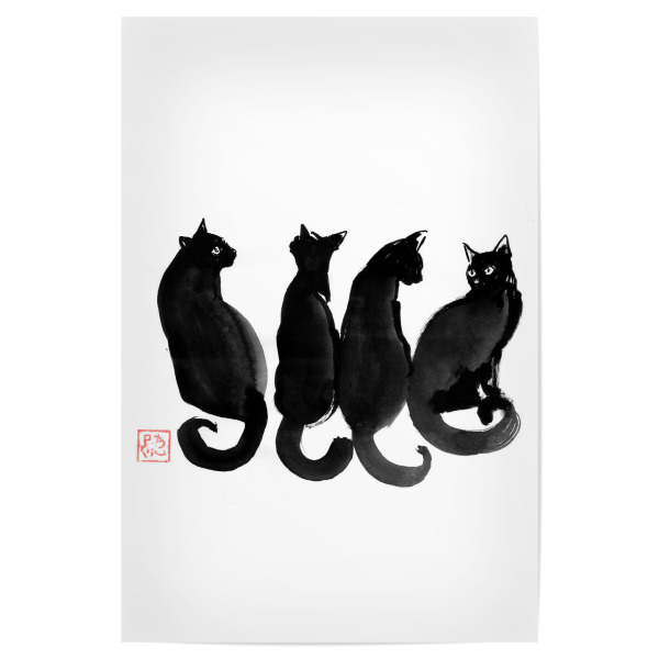Poster "4 schwarze Katzen" artboxONE - Tiere - Katzen,Sumie,Japan