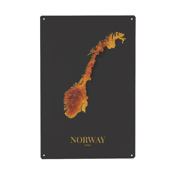 Metall Poster "Norwegen 3D-Karte - Gold" artboxONE - Reise,Kartografie