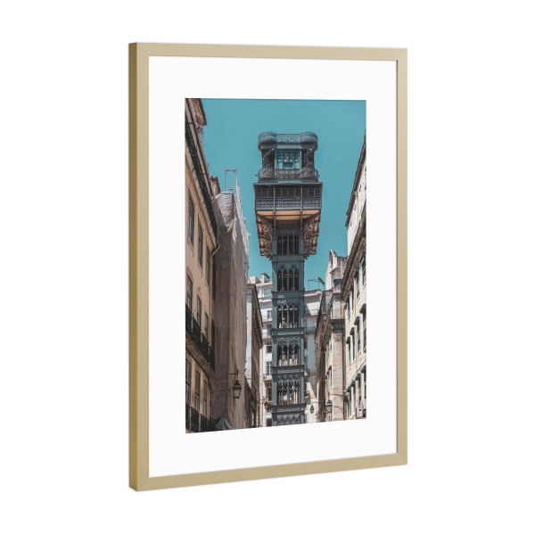 Poster mit Rahmen Gold "Elevador de santa justa" artboxONE - Architektur,Geometrie,Reise / Länder