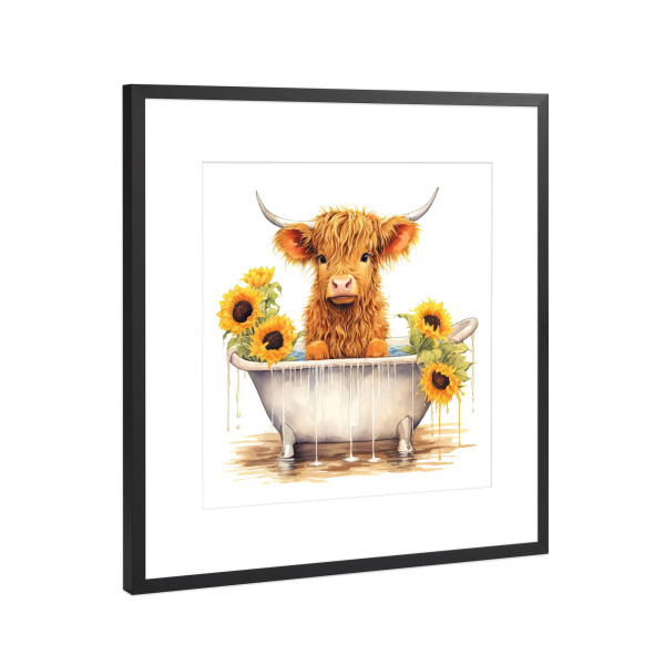 Poster mit Rahmen Schwarz (Metallic) "Highland Cow Tub O" artboxONE - Floral,Für Kinder,Tiere