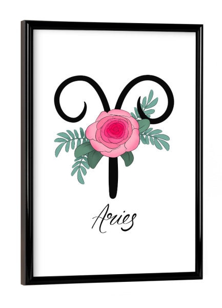 Poster mit schwarzem Rahmen "Blumentierkreis: Widder" artboxONE - Typografie,Floral,Fashion