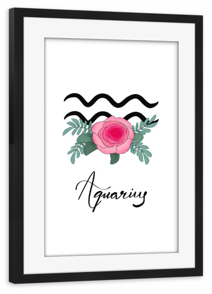Poster mit Rahmen schwarz "Blumentierkreis: Wassermann" artboxONE - Typografie,Floral,Fashion