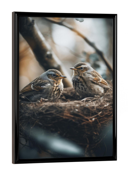 Poster mit schwarzem Rahmen "Vöglein Im Nest" artboxONE - Für Kinder,Tiere,Für Mama