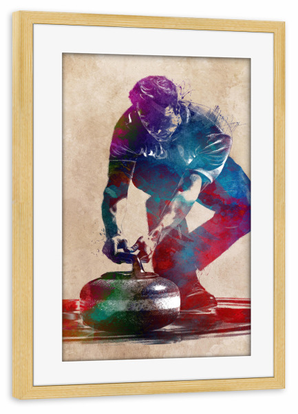 Poster mit Rahmen kiefer "Curling-Sportkunst A" artboxONE - Sport - Curling,Sport,Grafik,Illustration