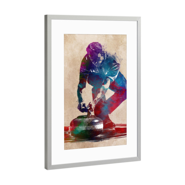 Poster mit Rahmen Silber "Curling-Sportkunst A" artboxONE - Sport - Curling,Sport,Grafik,Illustration