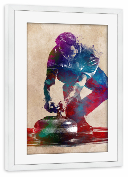 Poster mit Rahmen weiß "Curling-Sportkunst A" artboxONE - Sport - Curling,Sport,Grafik,Illustration