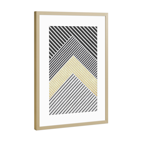 Poster mit Rahmen Gold "Line geometry B" artboxONE - Geometrie - Abstrakt,Merkmale,Expressionistisch,Flecken,Striche,Linien,Modern,Aquarell,öl,Acryl