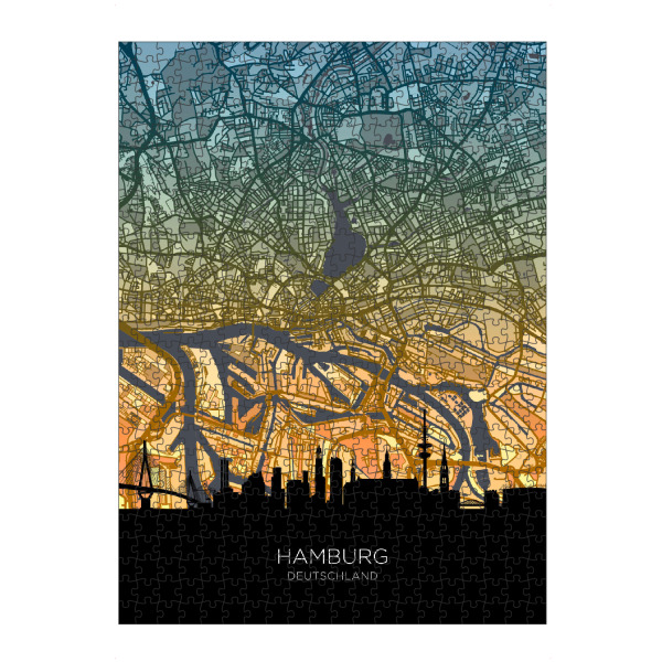 Puzzle Ravensburger "Hamburger Skyline-Karte, blaugrün" artboxONE - Städte,Städte / Hamburg
