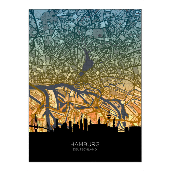 Puzzle Ravensburger "Hamburger Skyline-Karte, blaugrün" artboxONE - Städte,Städte / Hamburg