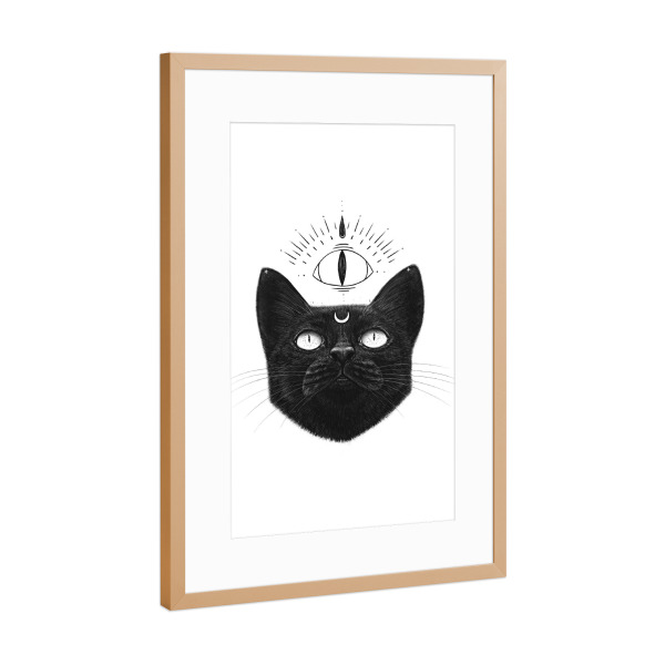 Poster mit Rahmen Kupfer "Glückliche schwarze Katze" artboxONE - Tiere,Geometrie,Für Mama,Halloween,Lustig