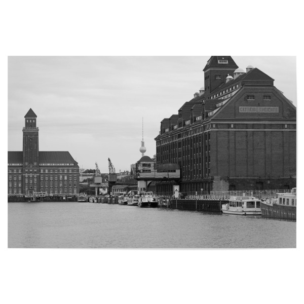 Poster "Berliner Westhafen" artboxONE - Städte / Berlin,Schwarzweiß,Architektur - Berlin,Schwarzweiß,Hafen,Architektur,Stadt,Deutschland,Gebäude