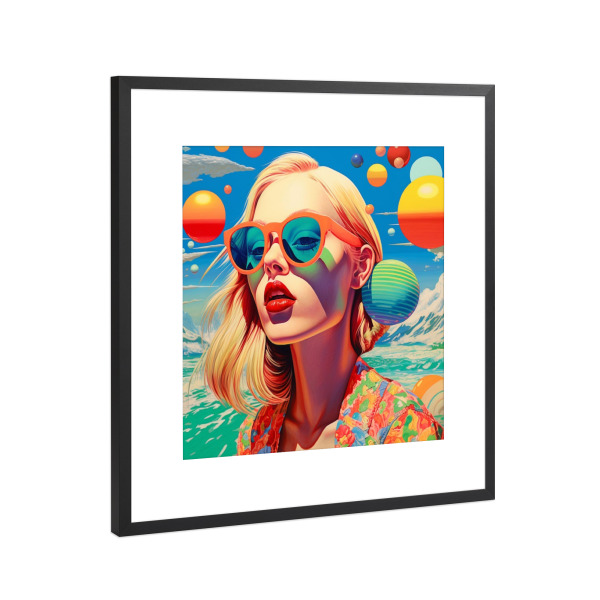 Poster mit Rahmen Schwarz (Metallic) "SOMMERFRAU" artboxONE - Floral,Fashion - Popart,Frau,Sommer,Gesicht