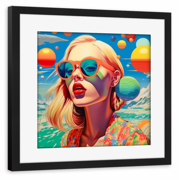 Poster mit Rahmen schwarz "SOMMERFRAU" artboxONE - Floral,Fashion - Popart,Frau,Sommer,Gesicht