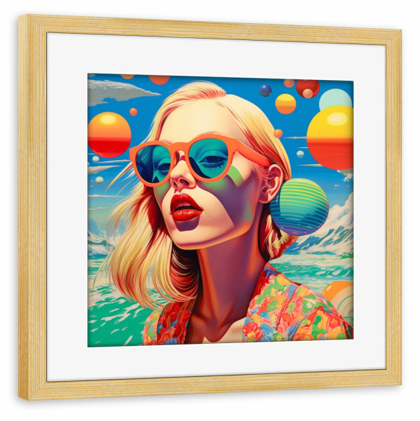 Poster mit Rahmen kiefer "SOMMERFRAU" artboxONE - Floral,Fashion - Popart,Frau,Sommer,Gesicht