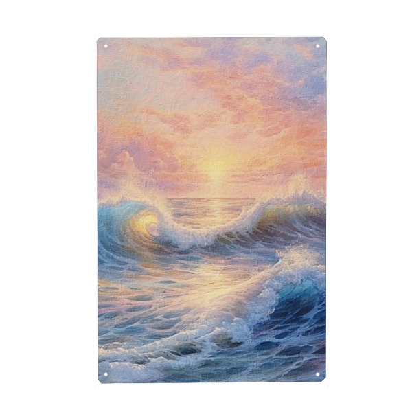 Holzbild "Ozean Sonnenaufgang J" artboxONE - Reise / Strand und Meer - Ozean,Sonnenaufgang,Sonnenuntergang,Wellen,Schaum,Wolken,Sand,Küste,Meer,Ufer