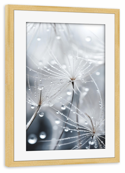 Poster mit Rahmen kiefer "Tiny Wet World" artboxONE - Natur,Floral,Für Mama - Blume,Blumen,Floral,Tropfen,Wasser,Makro,Digitale kunst,Fotografie,Regen