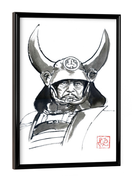 Poster mit schwarzem Rahmen "Shogun-Helm" artboxONE - Schwarzweiß,Reise / Asien,Männer - Sumie,Japan,Samurai,Shogun