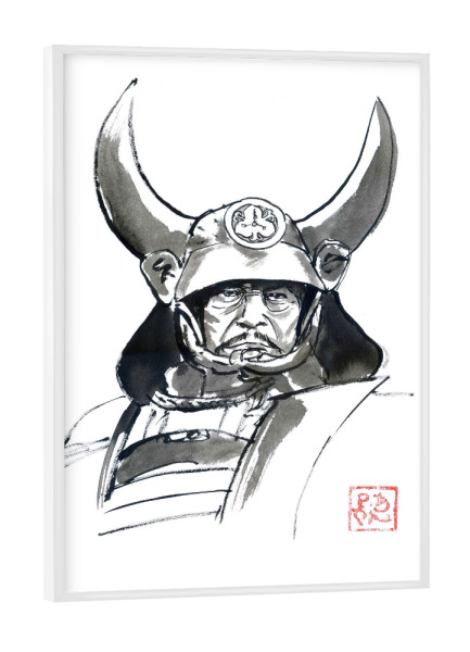 Poster mit weißem Rahmen "Shogun-Helm" artboxONE - Schwarzweiß,Reise / Asien,Männer - Sumie,Japan,Samurai,Shogun