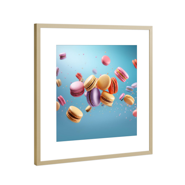 Poster mit Rahmen Gold "Fröhliche macarons" artboxONE - Essen & Trinken,Städte / Paris,Liebe