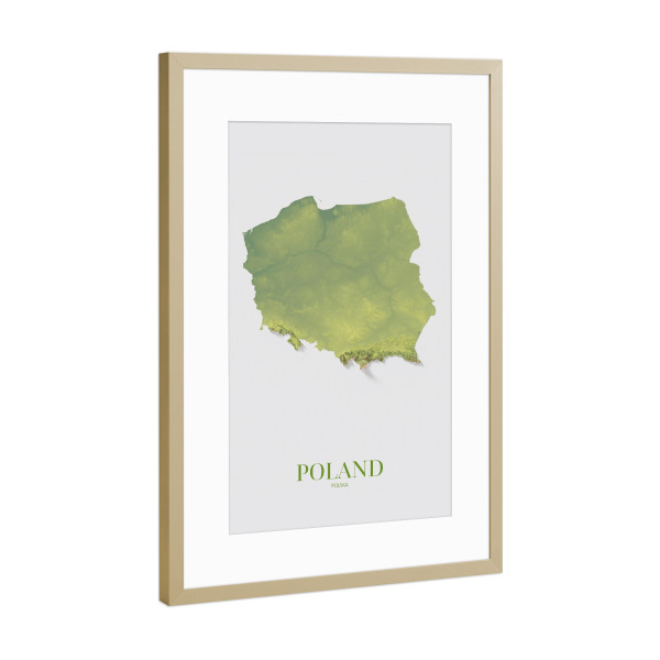Poster mit Rahmen Gold "Polen 3D-Karte" artboxONE - Reise,Kartografie - Polen,Polen,Polen-karte,Polen 3d-karte,Polnisch,Minimal,Minimalistisch