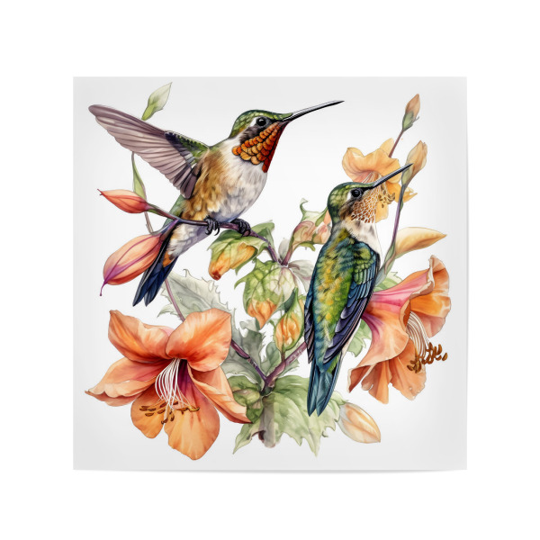 Poster 20x20 cm "Kolibri F" artboxONE - Natur,Floral,Tiere - Tiere,Vögel,Kolibri,Bunt,Aquarell,Natur,Baum,Blumen,Blume
