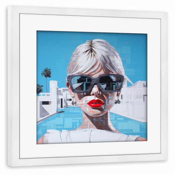 Poster mit Rahmen weiß "IBIZA" artboxONE - Reise - Ibiza,Spanien,Frau,Portrait,Ferien,Sommer,Style,Fashion