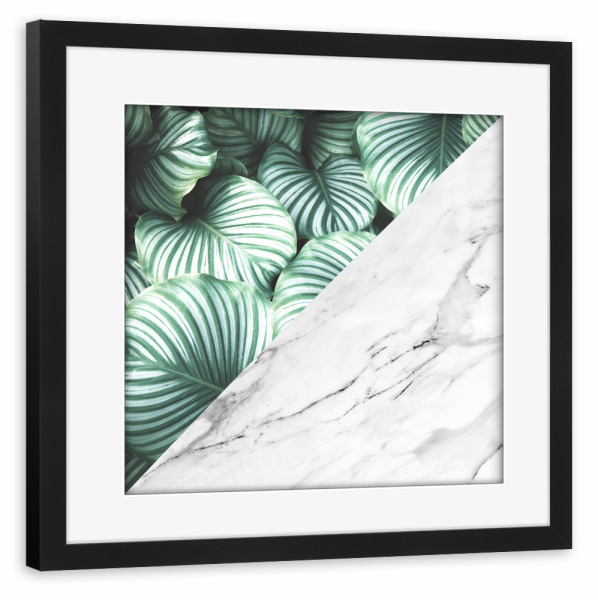Poster mit Rahmen schwarz "Leaves and marble B" artboxONE - Floral,Abstrakt